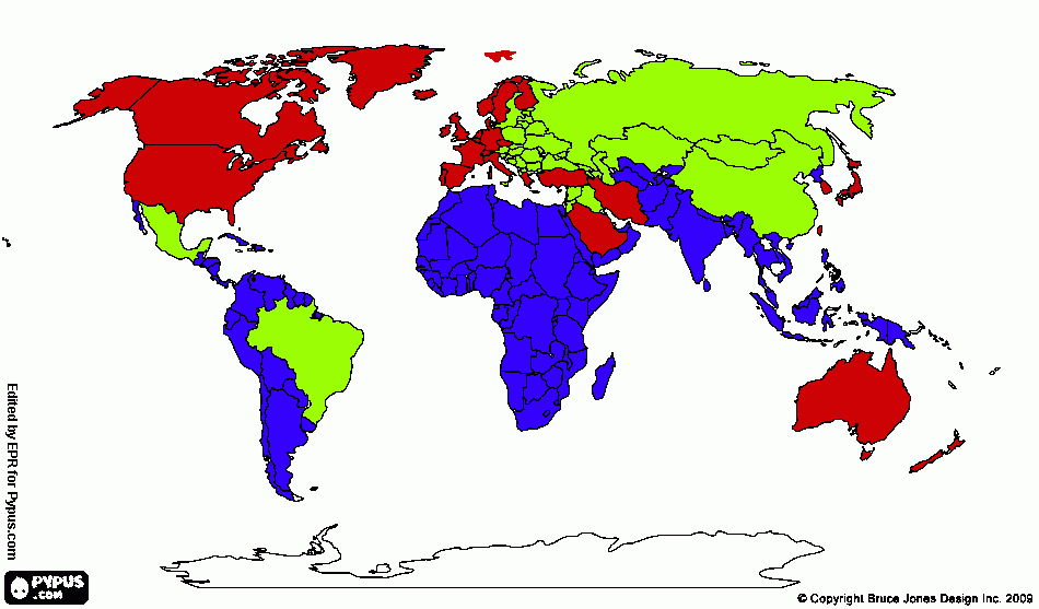 mapa mundial del mundo para colorear