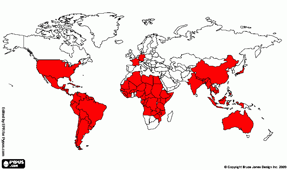 mapa paises productores de camote  para colorear