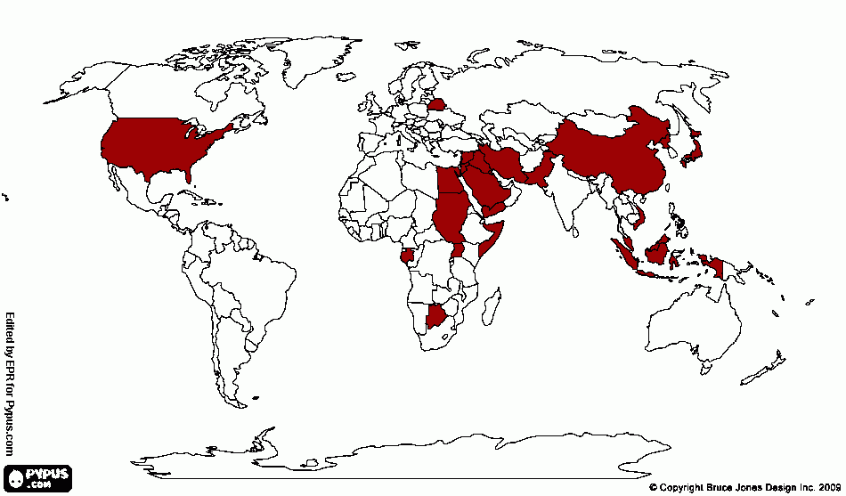 Mapa pena de muerte para colorear