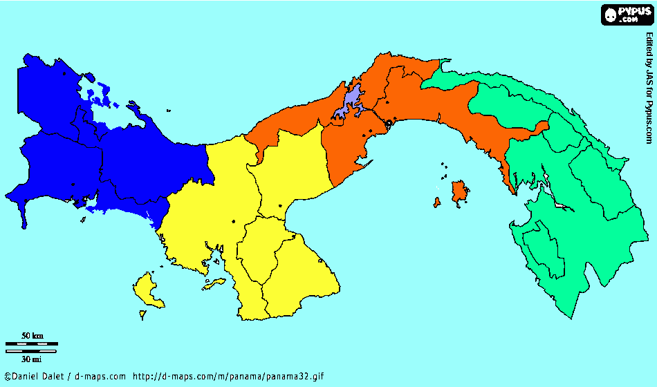 mapa regional de Panamá para colorear