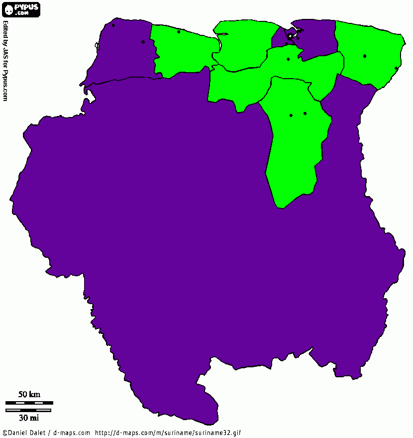 MAPA SURINAM para colorear