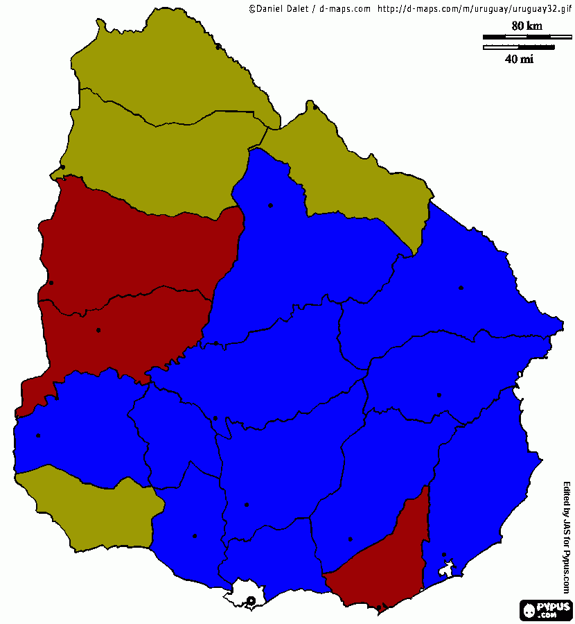 MAPA URUGUAY SEGUN TARIFAS REALES para colorear