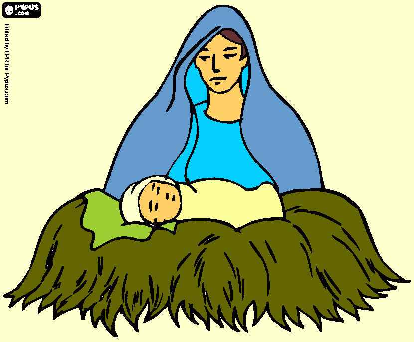 maria y el niño jesus para colorear