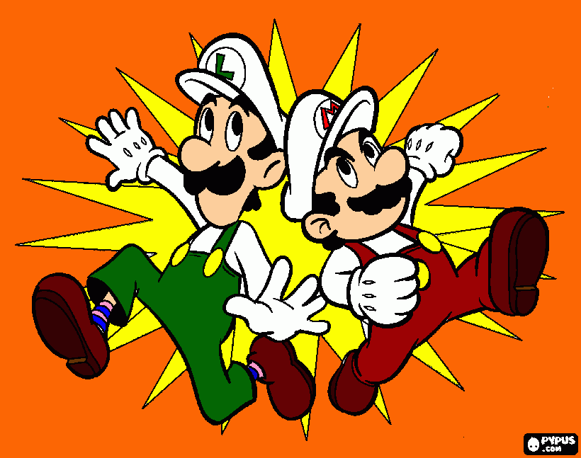 mario y luigi estan tirando calientes para colorear