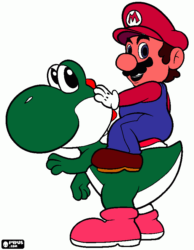 mario y yochi para colorear