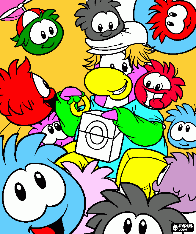 mascotas, pinguinos, y pufflitos  para colorear