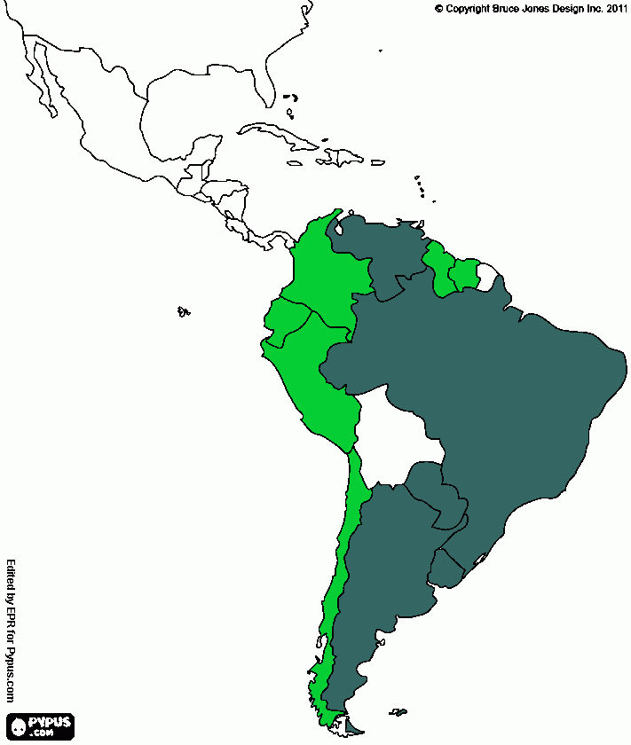 Mercosur. Oscuro paises miembros. Claro paises en adhesión. para colorear