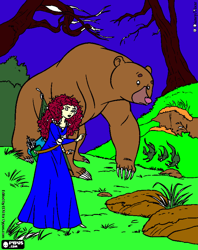 MERIDA CON EL OSO para colorear