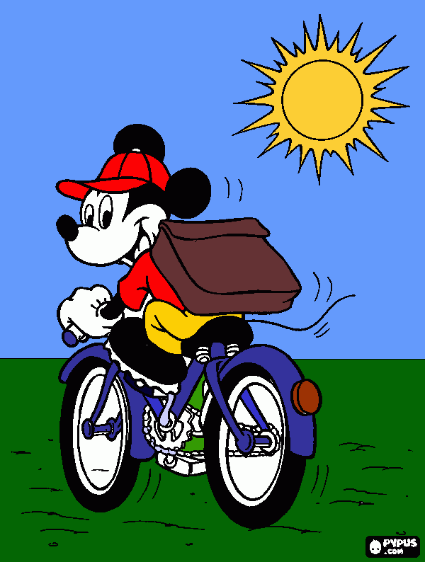 mickey mouse montando bici para colorear