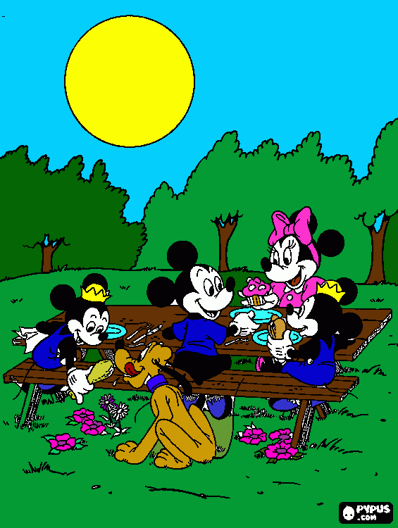 mickey y minnie con sus hijos para colorear