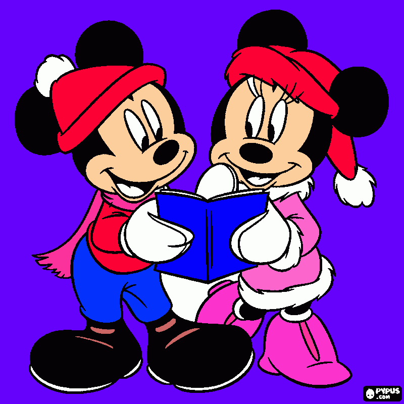 Micky y mini juntos en Navidad para colorear