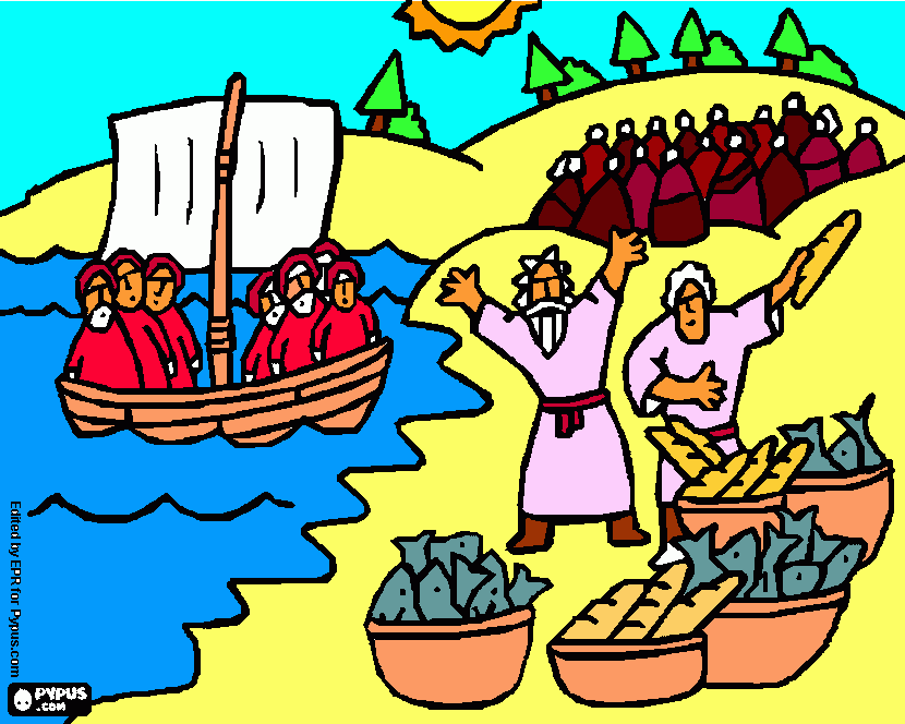 Milagro junto al mar de Galilea para colorear