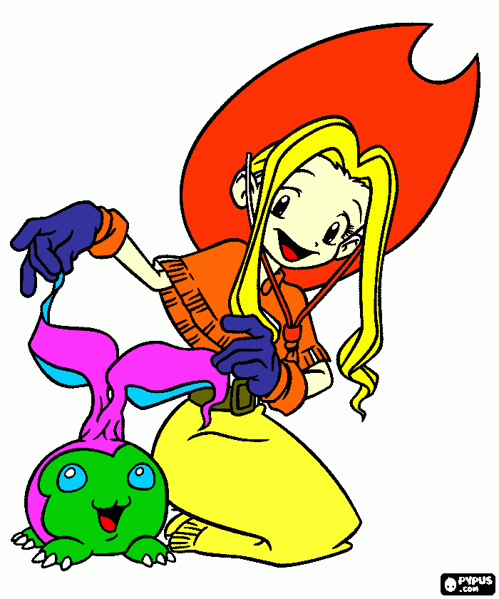 Mimi y Palmon de Digimon Fusión. para colorear