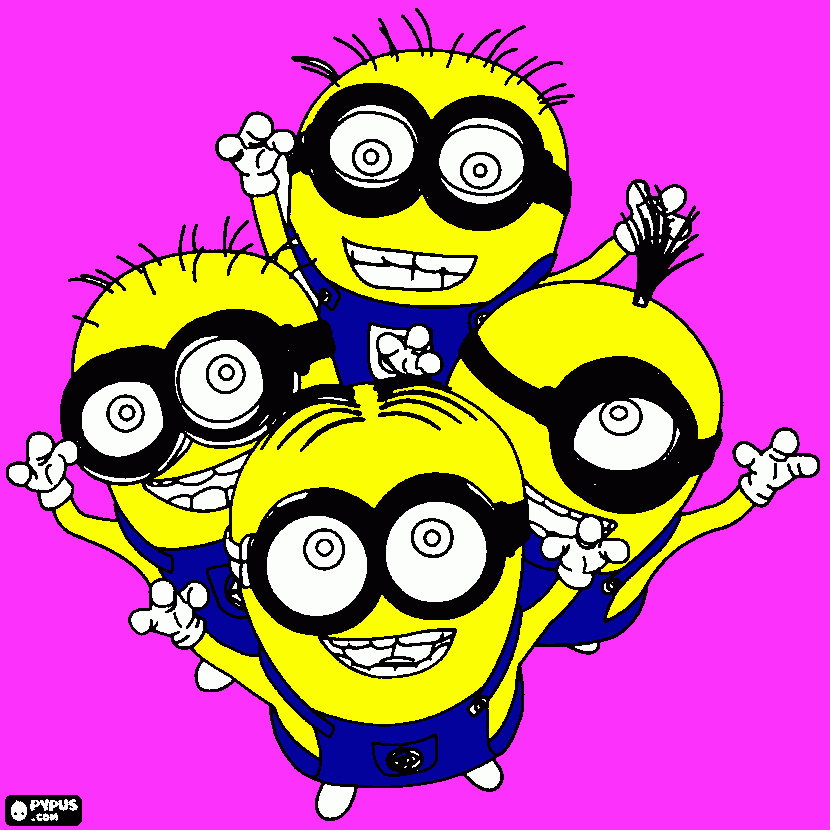 minions amarillo,azul,negro,fuccia para colorear