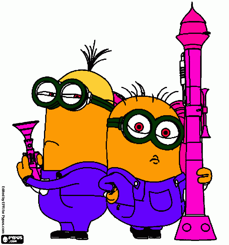 minions con pistolas  para colorear