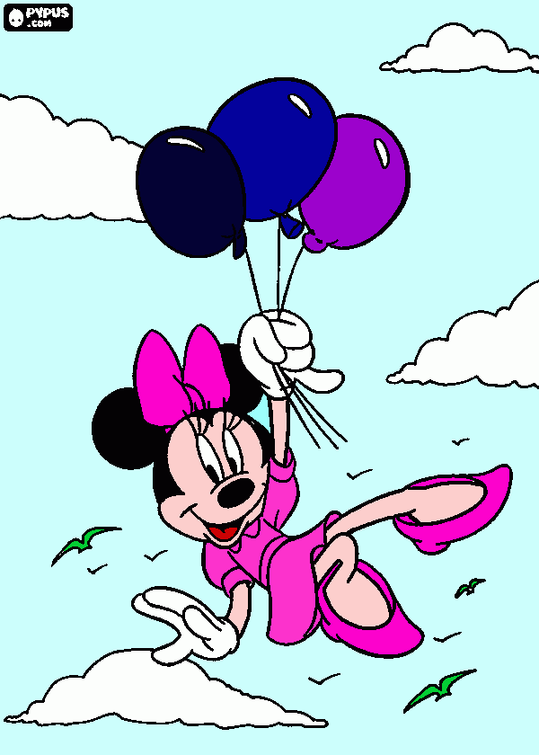 MINNIE CON 3 GLOBOS para colorear