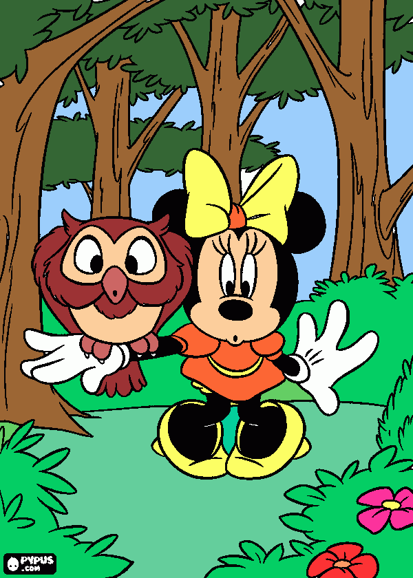 minnie con el buho para colorear