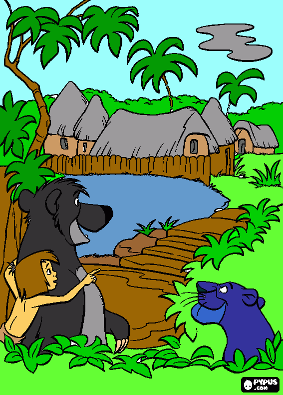 mowgli en la aldea del hombre para colorear