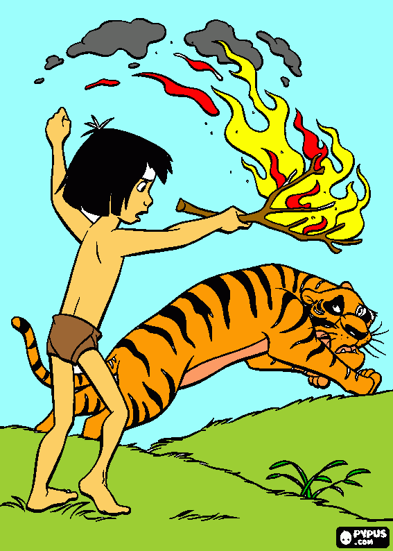 mowgli y shere khan  para colorear