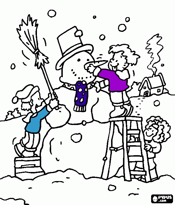 muñecos de nieve en colores frios para colorear