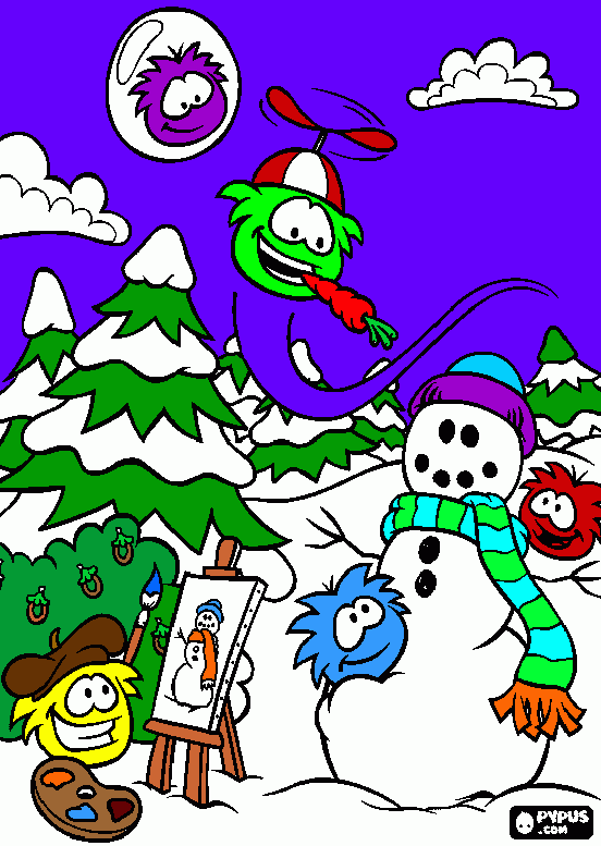 Navidad de Puffles. para colorear