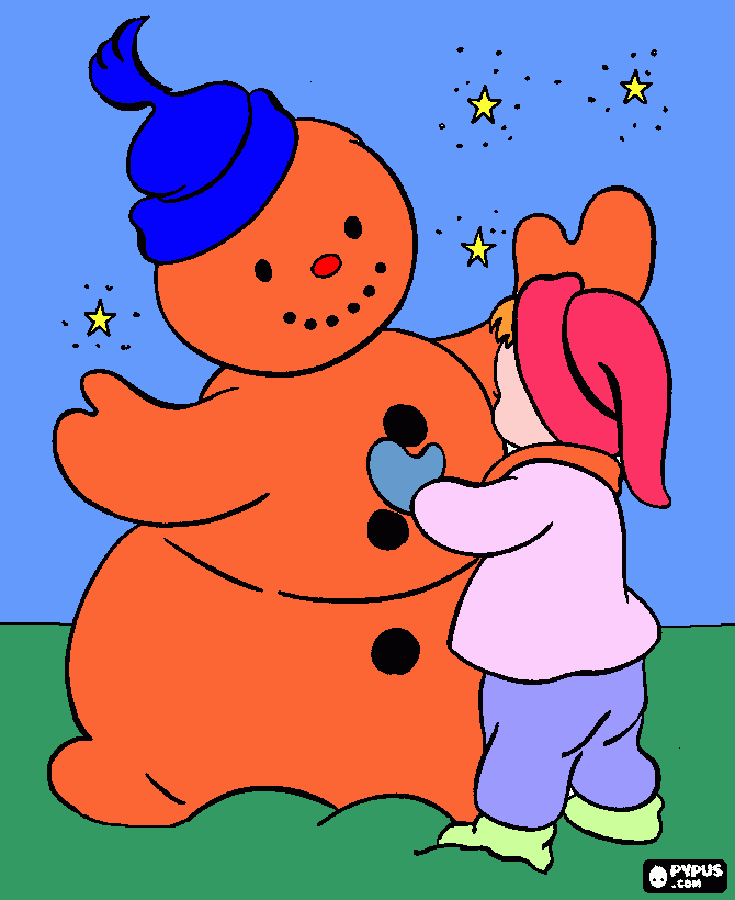 NIÑOHACIENDO UN MUÑECO DE NIEVE para colorear