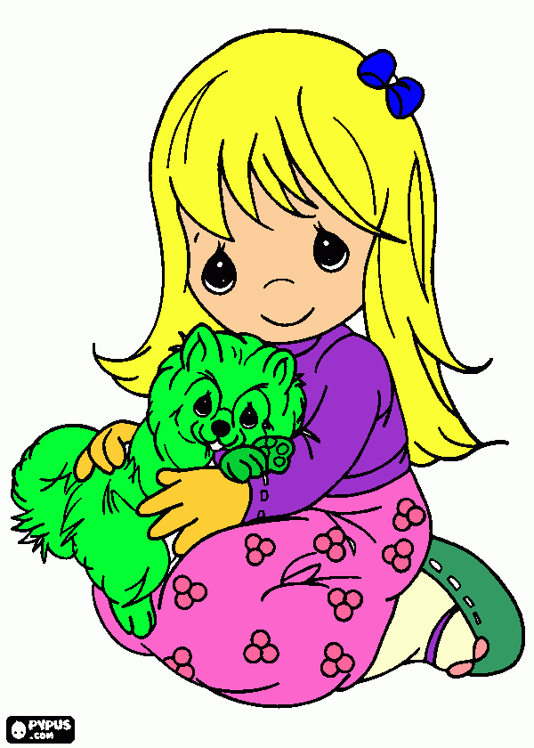 niña abrazando a su gatito para colorear
