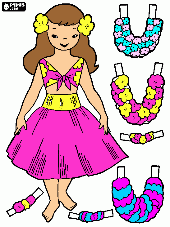 Niña Hawaiana para colorear