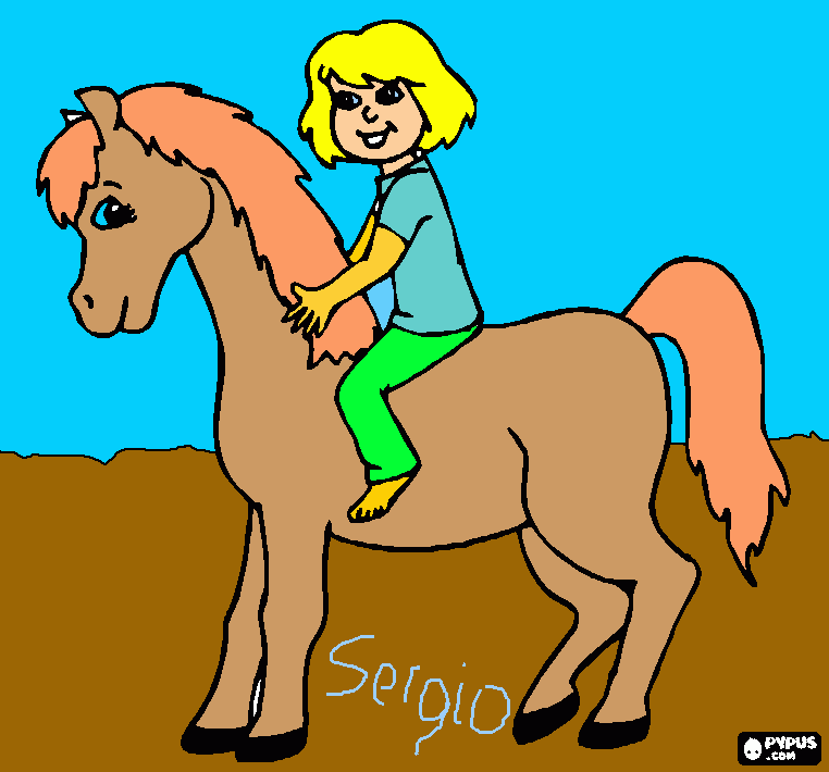 Niña mntada en caballo para colorear