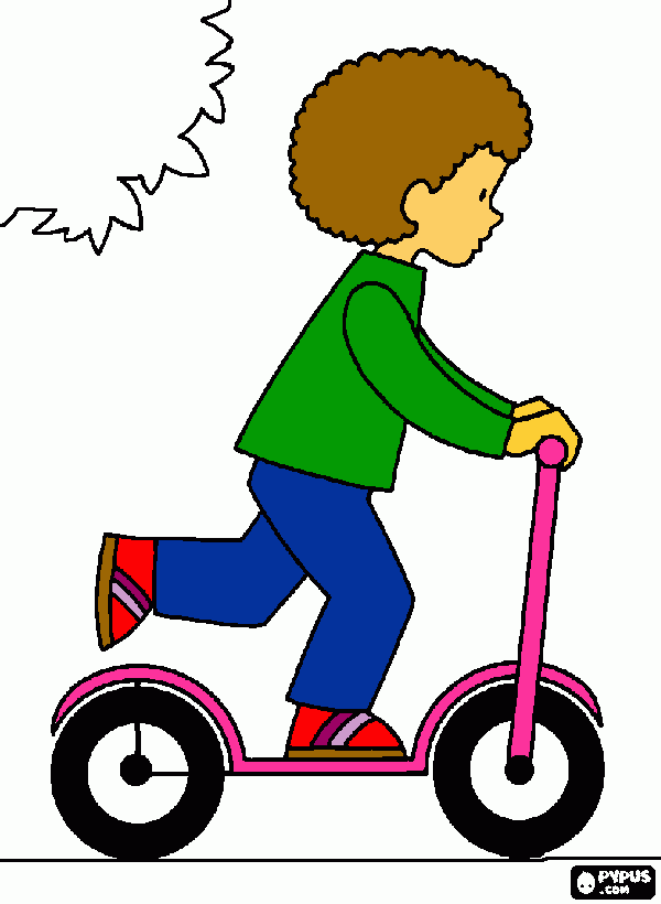 niño con patinete para colorear