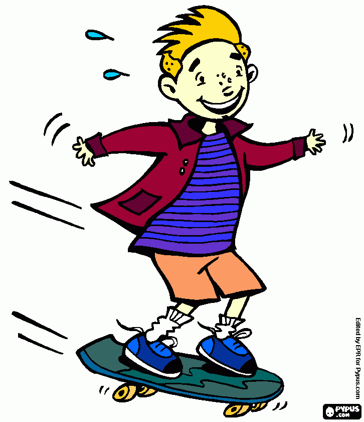 niño en patineta para colorear