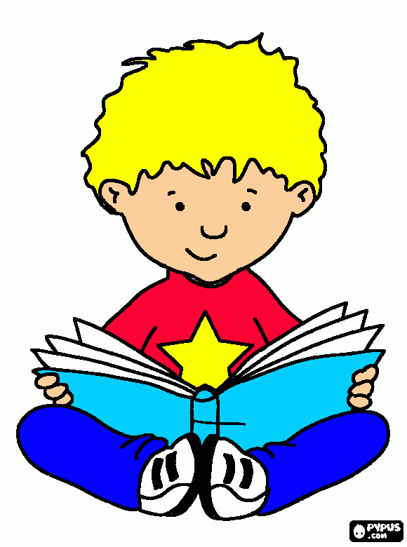 niño sentado leyendo un libro para colorear