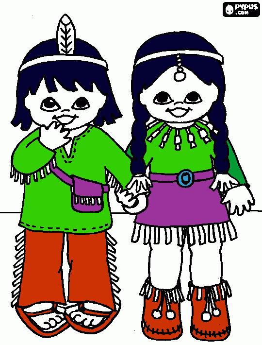 niños indigenas para colorear