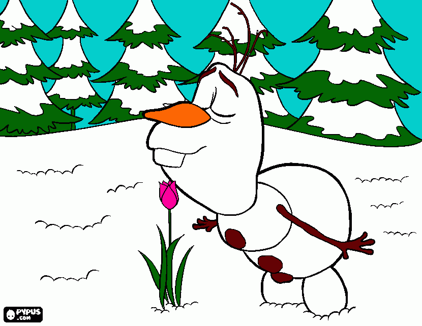 olaf oliendo una flor para colorear