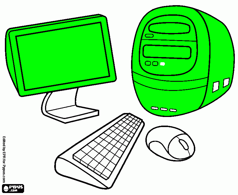 ordenador, monitor, teclado y raton para colorear