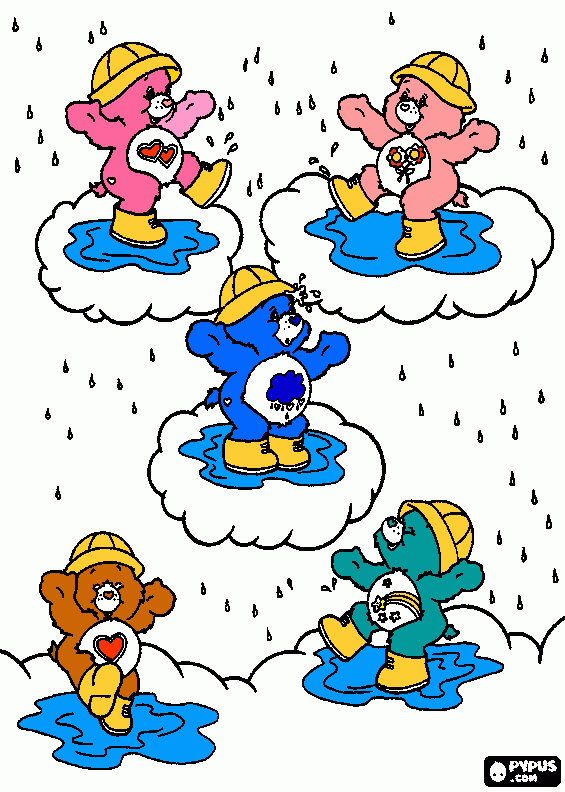 osos amorosos jugando en las nubes bajo la lluvia para colorear