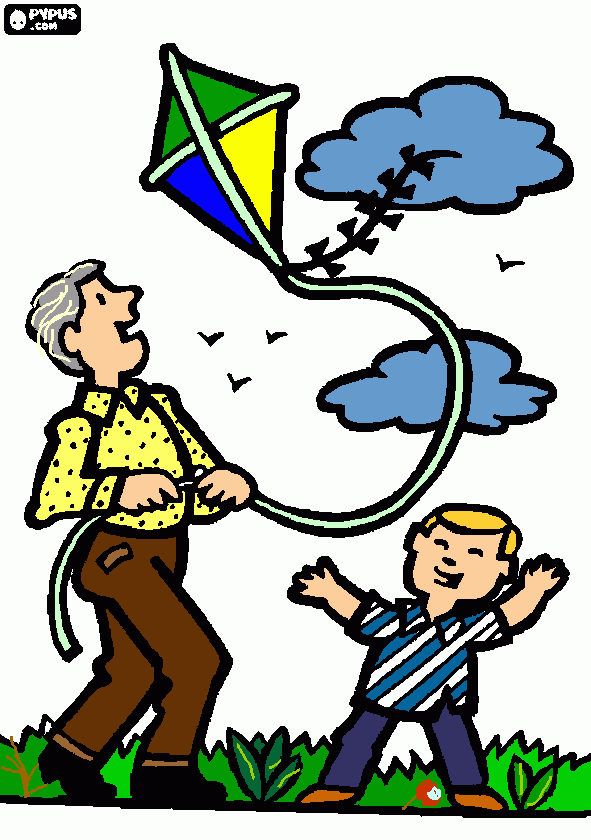 PADRE ELEVANDO COMETA CON SU HIJO para colorear