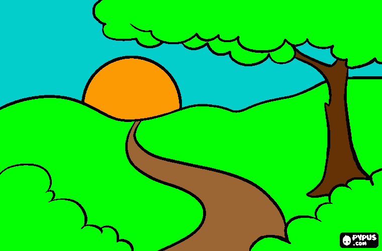 paisaje al amanecer para colorear