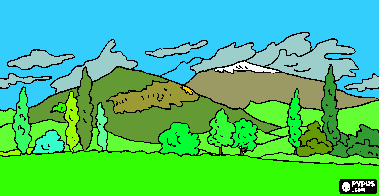 Paisaje de colinas para colorear