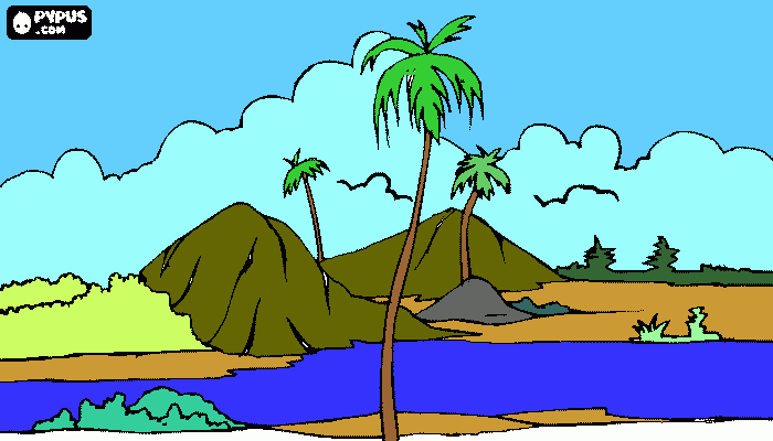 paisaje tropical para colorear