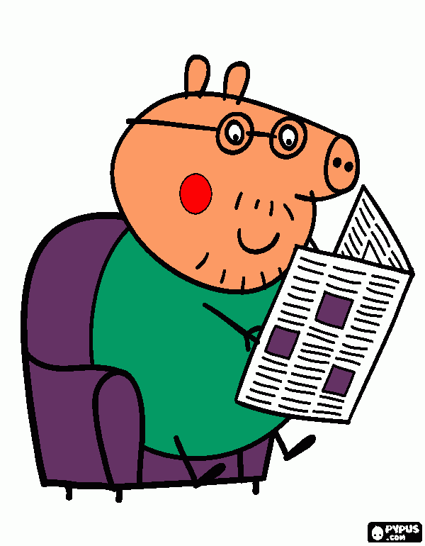 papa cerdito leiendo un periodico en la sala para colorear