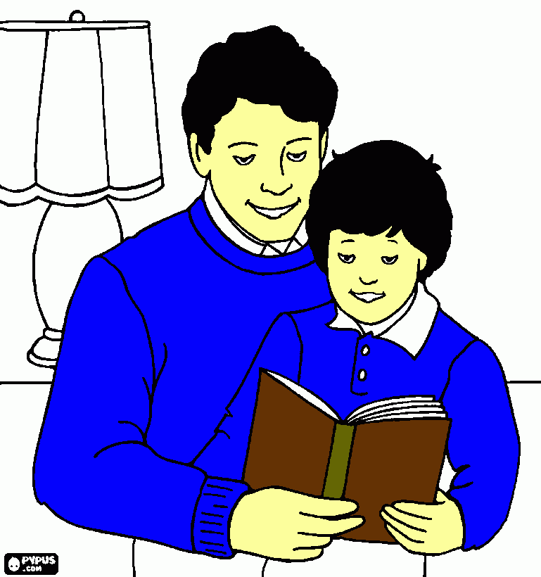 papa leyendo con el hijo para colorear