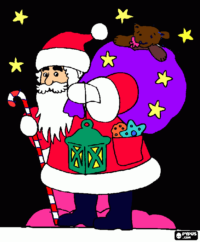 papa noel cargando una bolsa de regalos para colorear