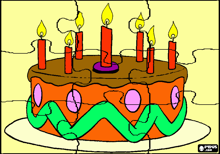 Pastel de cumpleaños (7 años) para colorear