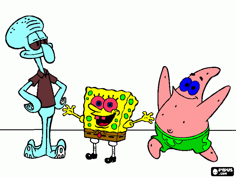 patrisio bob esponja y calamardo para colorear