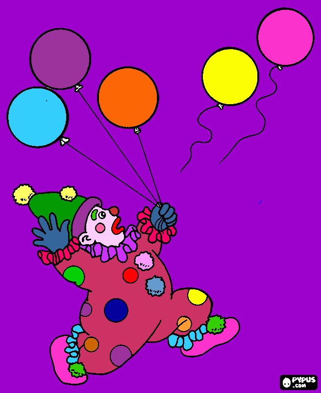 payaso correteando sus globos para colorear