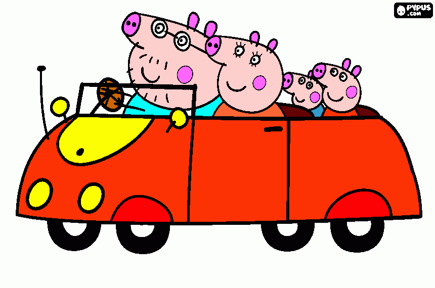 pepa y su familia en el coche para colorear