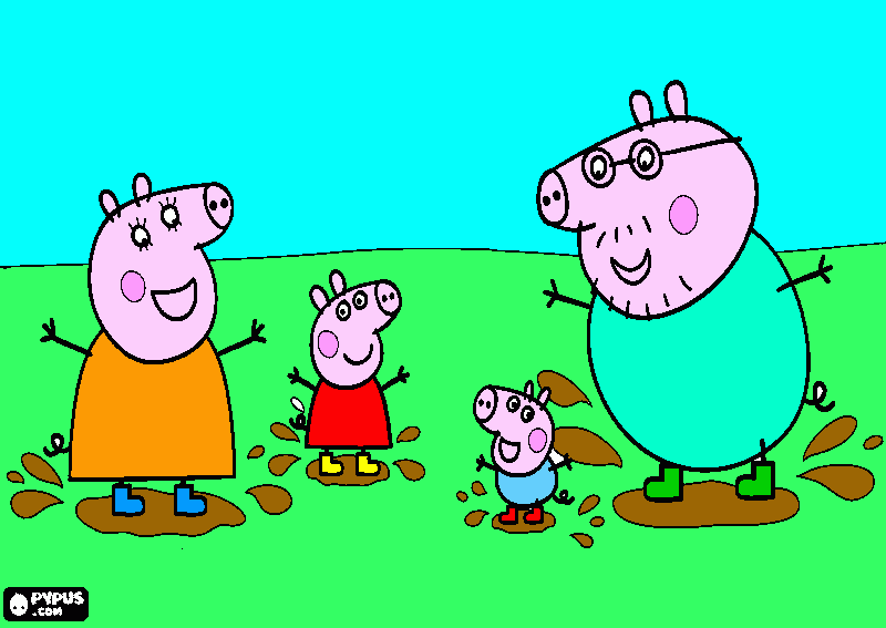 peppa pig en el lodo para colorear