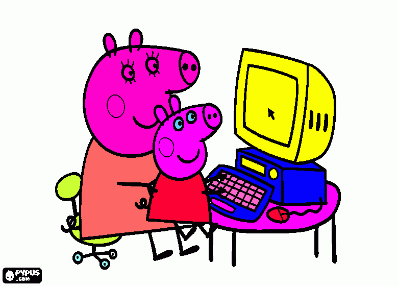 Peppa Pig en la computadora para colorear