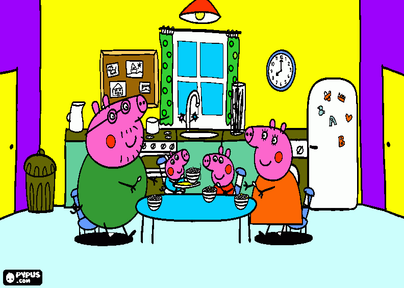 peppa y george desayunando para colorear